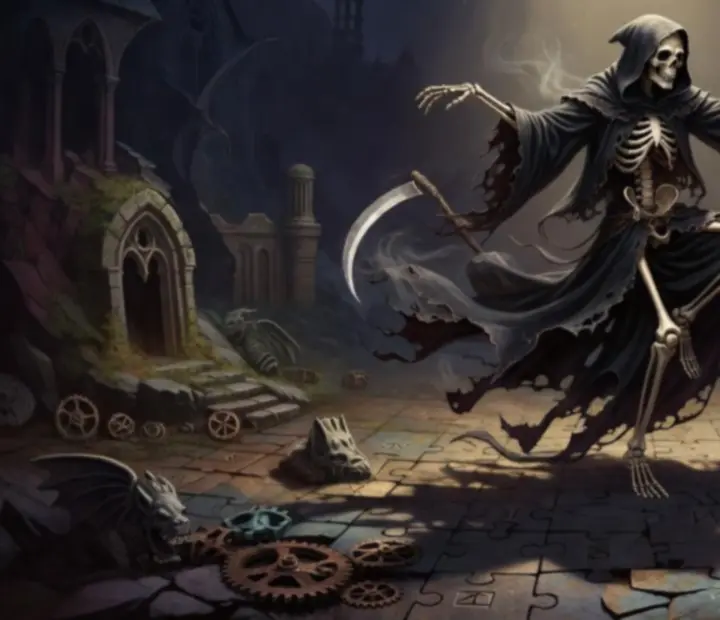 Felix the Reaper w tanecznej pozie wśród dramatycznych cieni