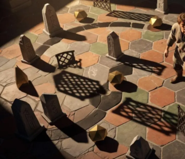 Demonstracja mechaniki światła i cienia na planszy puzzle